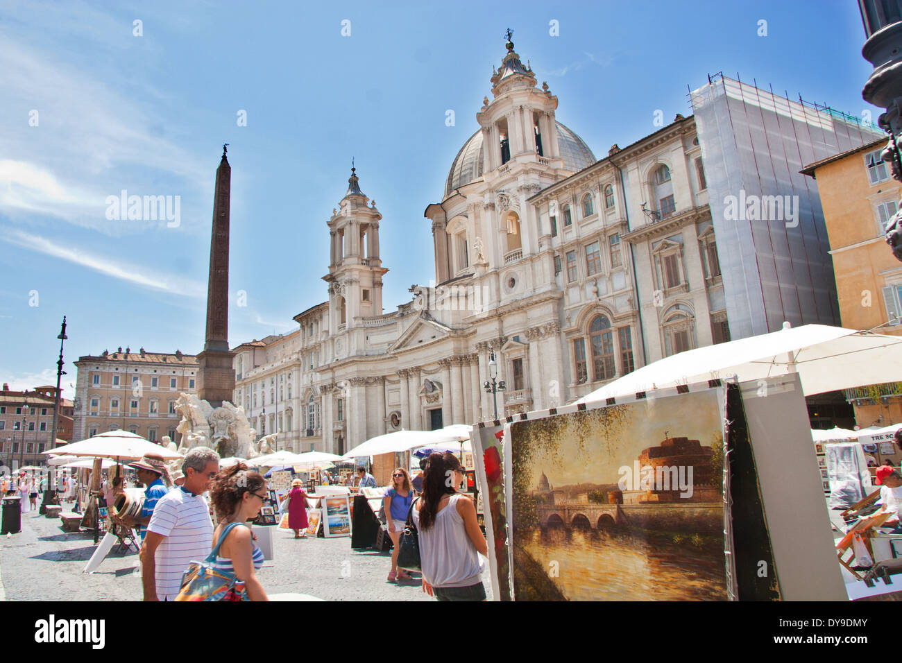 Artistic stands in Navona square; Rome Stock Photo