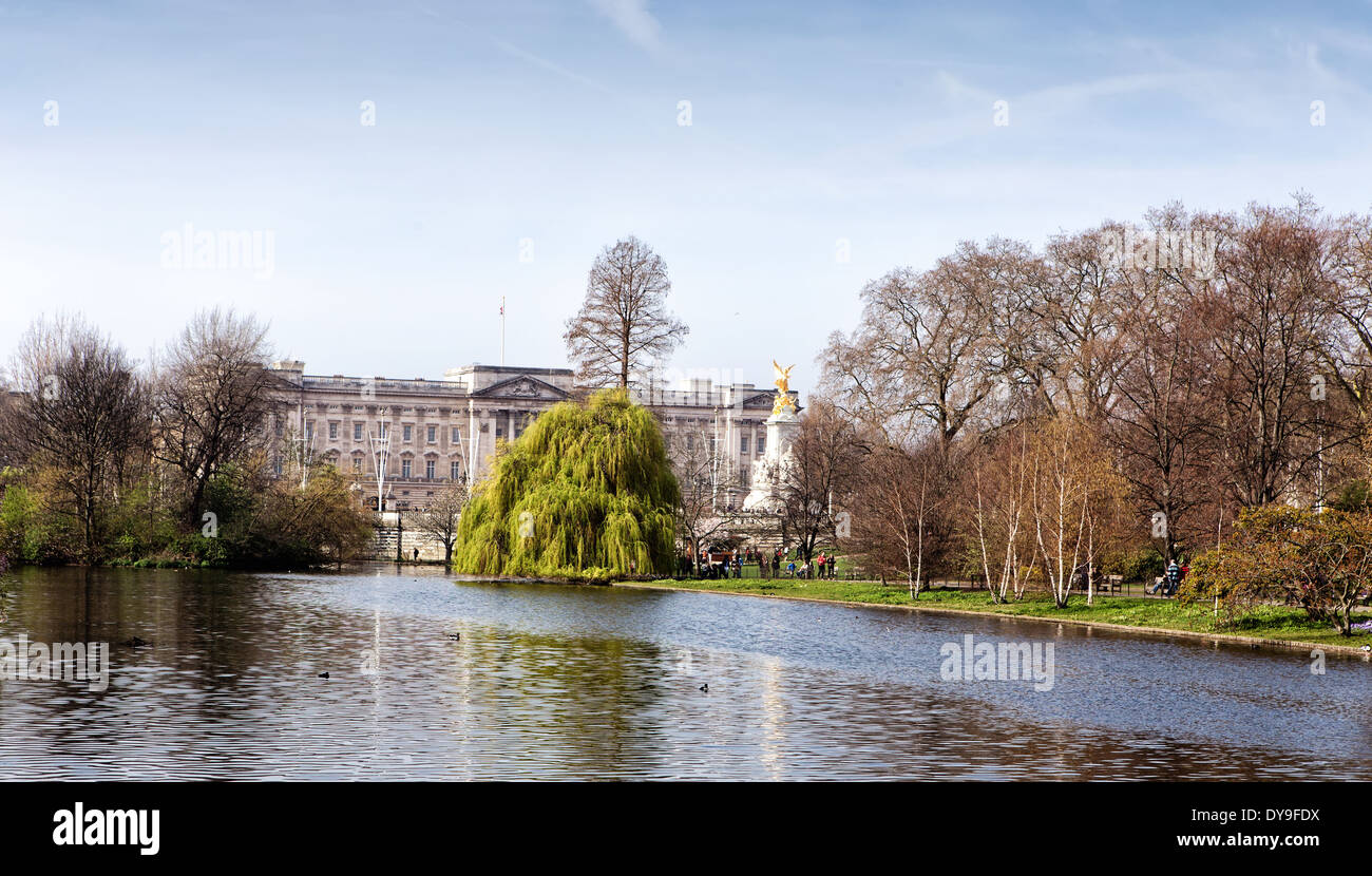 View of Buckingham Palace from St James park in London Stock Photo