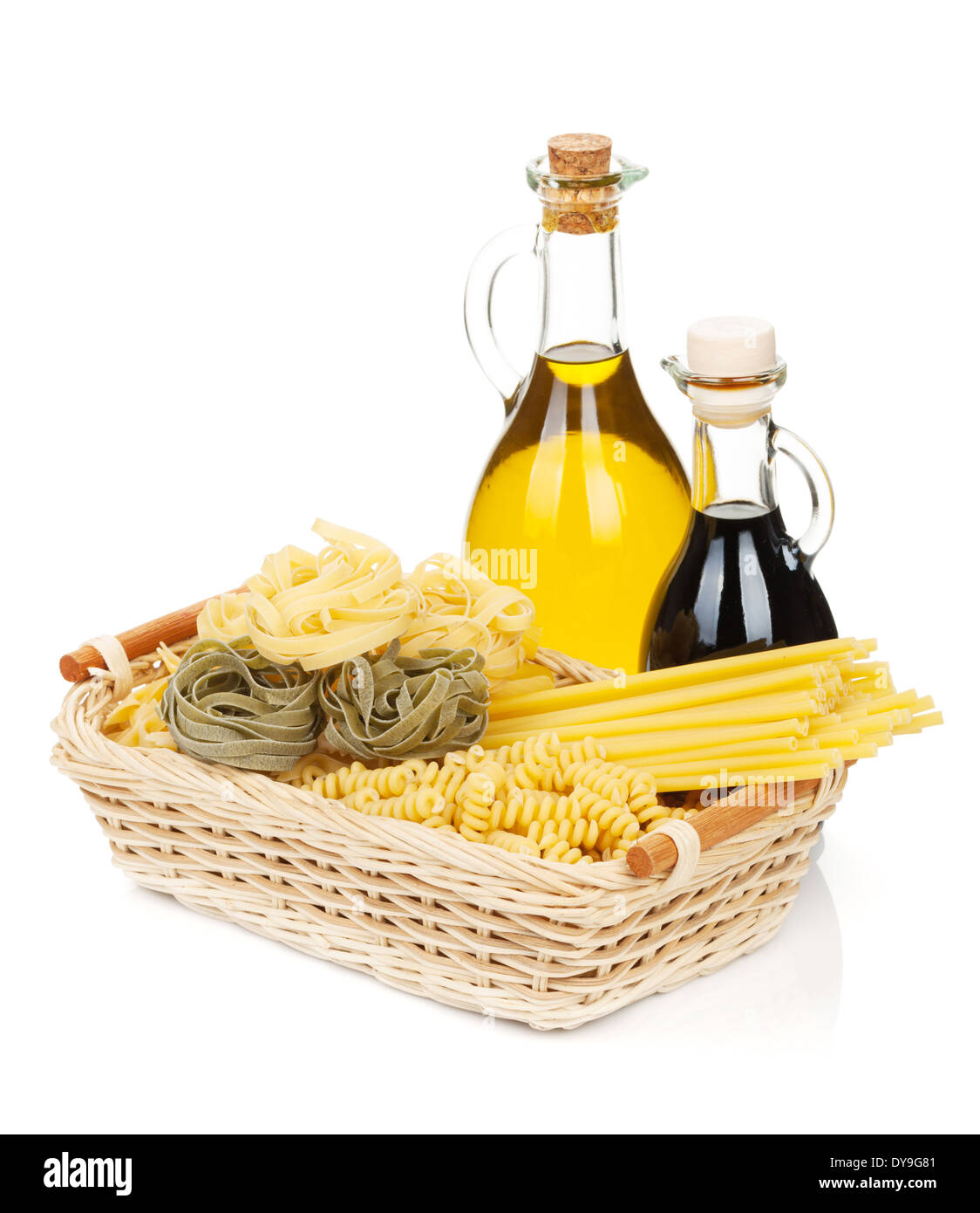 Pasta with olive oil and vinegar. Isolated on white background Stock