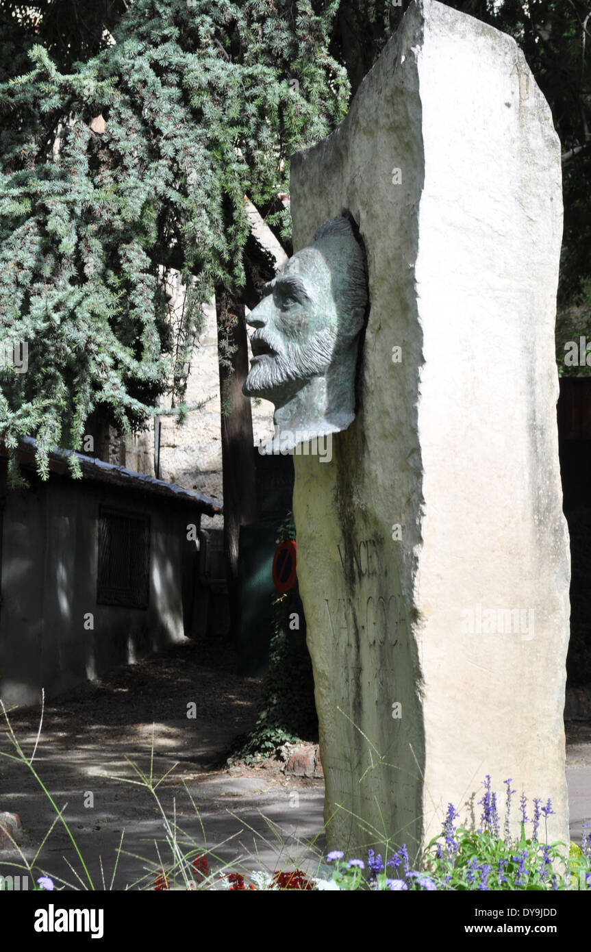 Commemorative stone statue bust head of Dutch artist Vincent Van Gogh in the park of the Roman Theatre in Arles France Stock Photo
