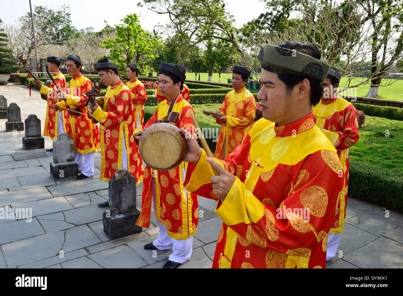 Musicians playing traditional vietnamese musical instruments in the