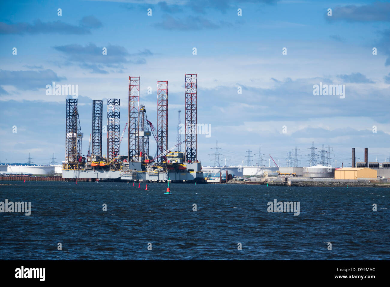 Jack Up drilling rigs Ensco 70 and 80 TERRC Hartlepool  facility on the river Tees for inspection and repair Stock Photo