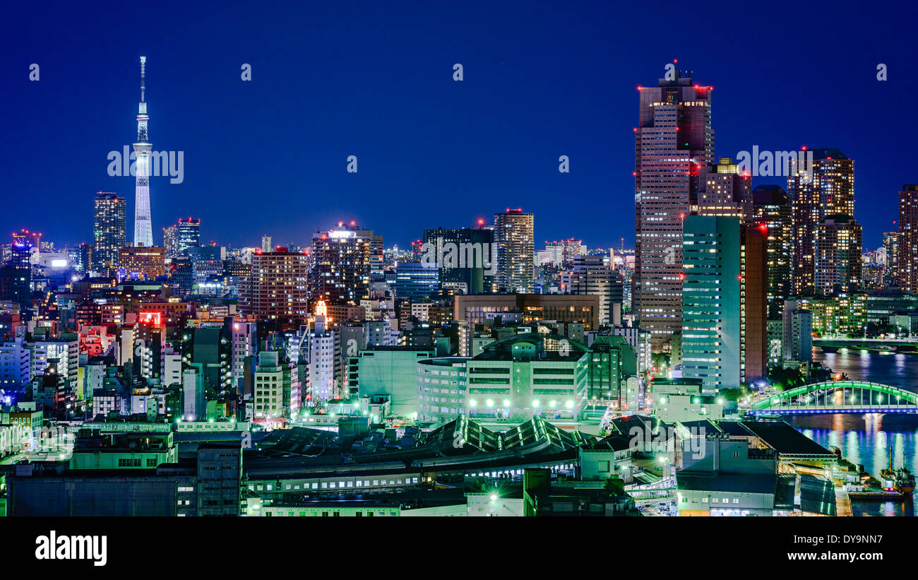 Tokyo, Japan City Skyline with Tokyo Skytree Stock Photo