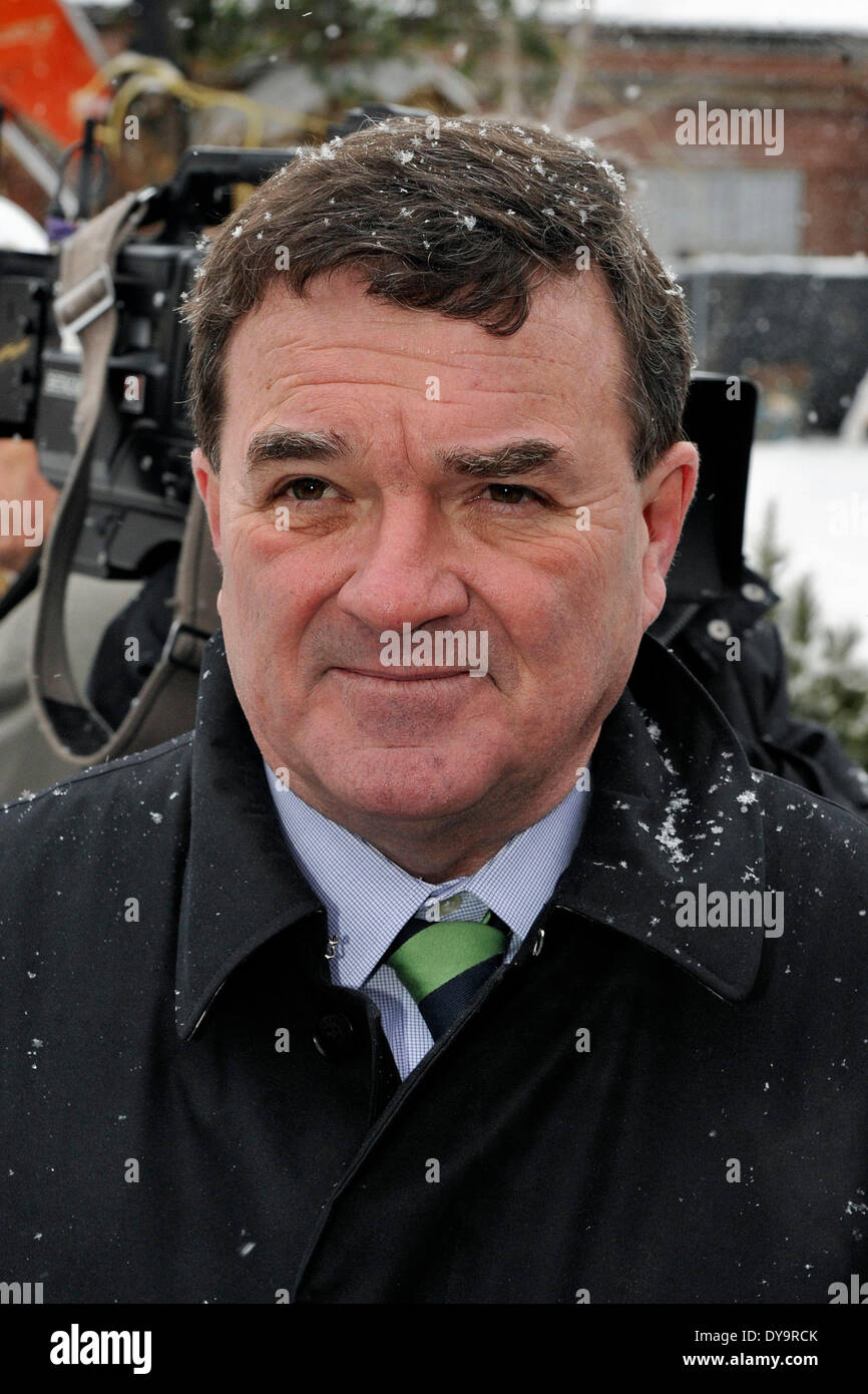 Ottawa, Canada. 10th April 2014. Canada's former finance minister Jim Flaherty has died at his Ottawa home at the age of 64 on April 10, 2014. File photo: Jim Flaherty, Minister of Finance, Government of Canada, attends the groundbreaking ceremony for the Evergreen Brick Works in Toronto on December 8, 2008.  (Dominic Chan/EXImages) Stock Photo