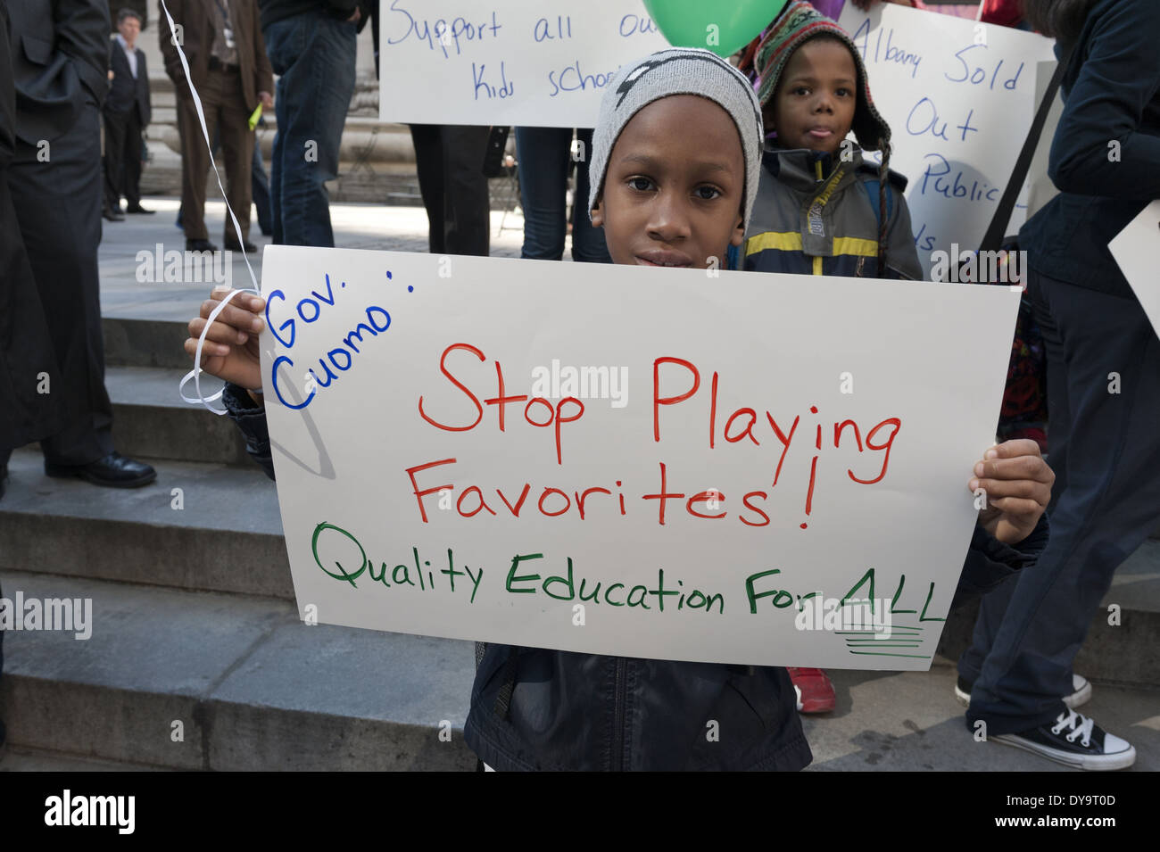 Demonstration by NYC Public School parents, students, teachers, and community members against Charter Schools, April 10, 2014. Stock Photo