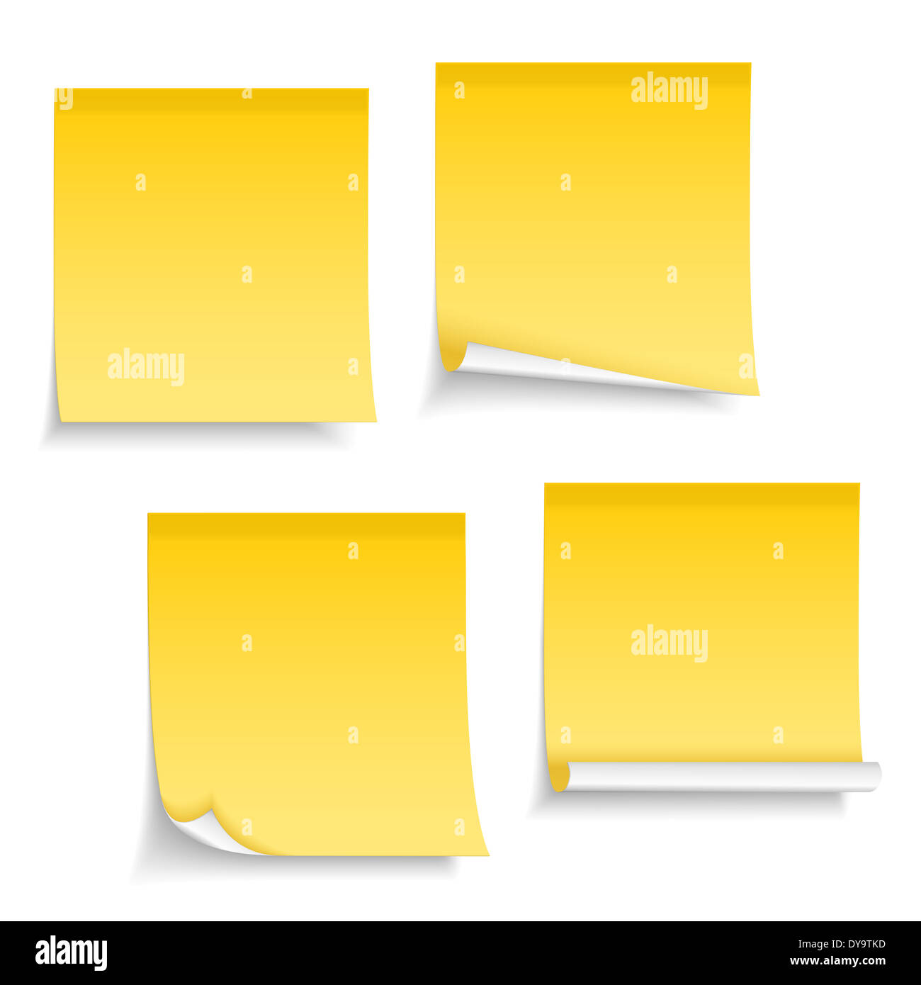 Four different yellow sticky notes on white background Stock Photo Alamy