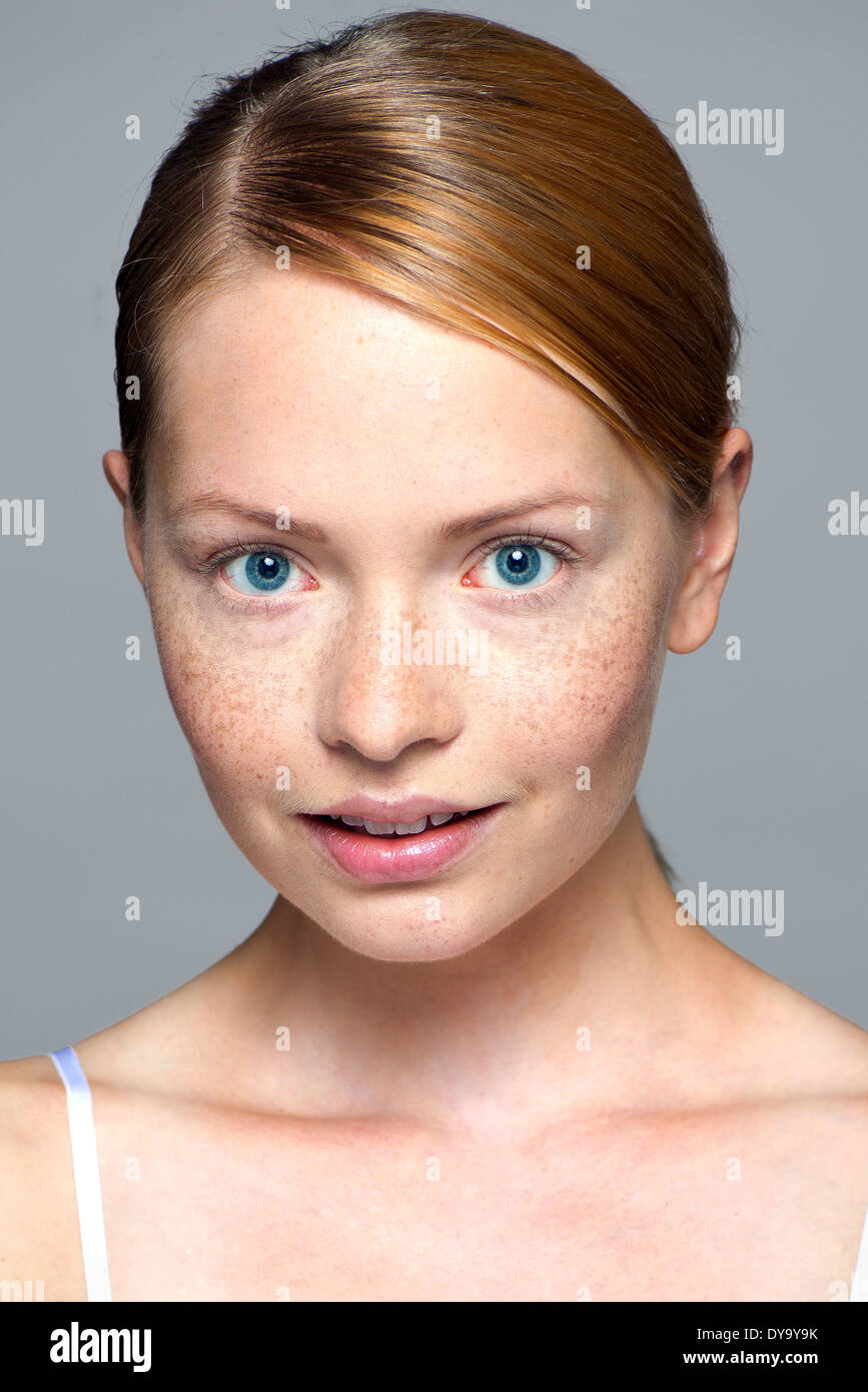 Top view on the nifty blond lady with perfect breast in the pink camisole  Stock Photo - Alamy