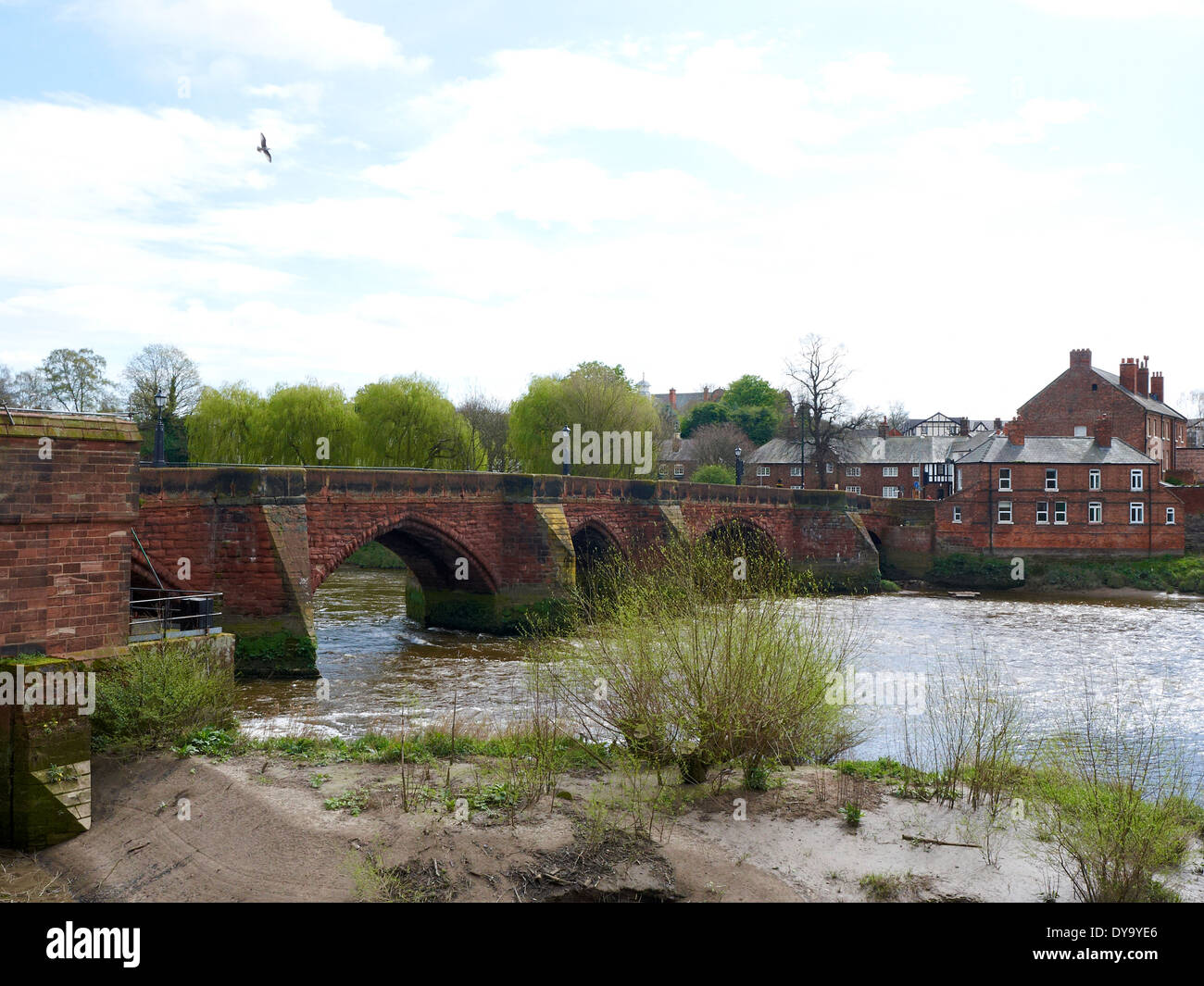 Looking towards Handbridge with the Old Dee bridge over the River Dee