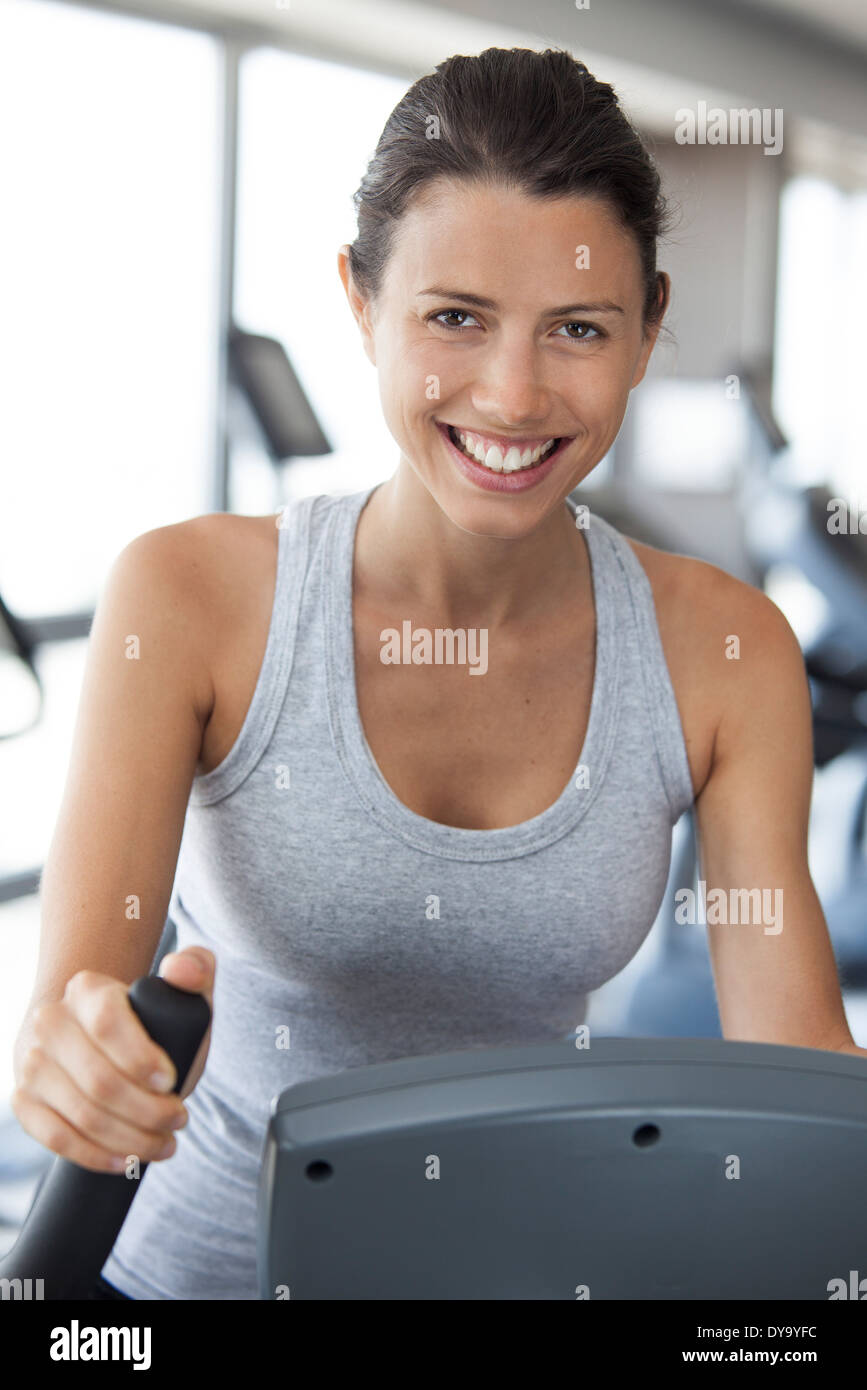 Woman exercising in health club, portrait Stock Photo