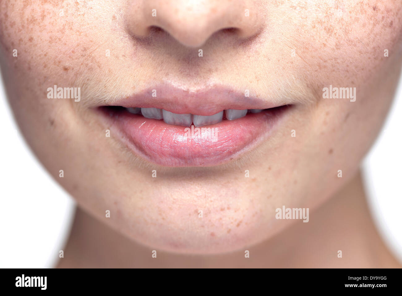 Young woman's lips, close-up Stock Photo