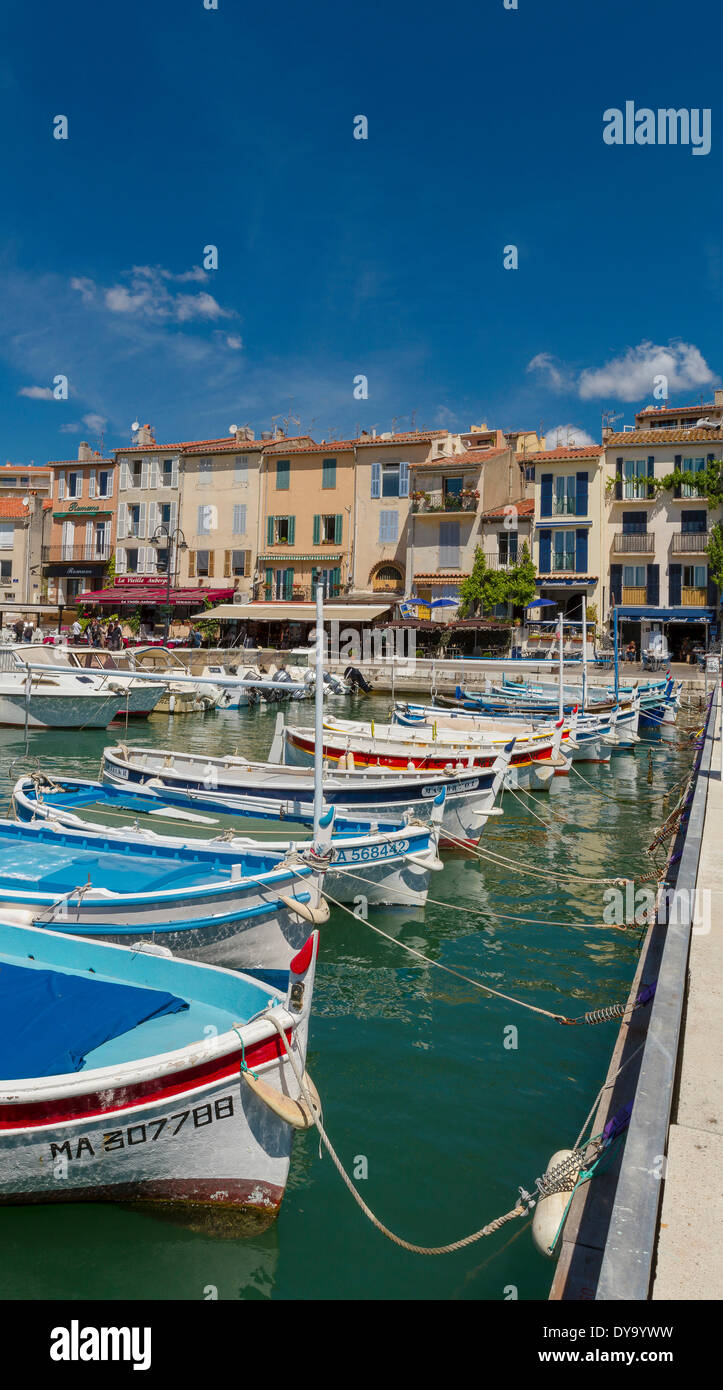 Port, town, village, water, spring, ships, boat, Cassis, Bouches du Rhone, France, Europe, Stock Photo