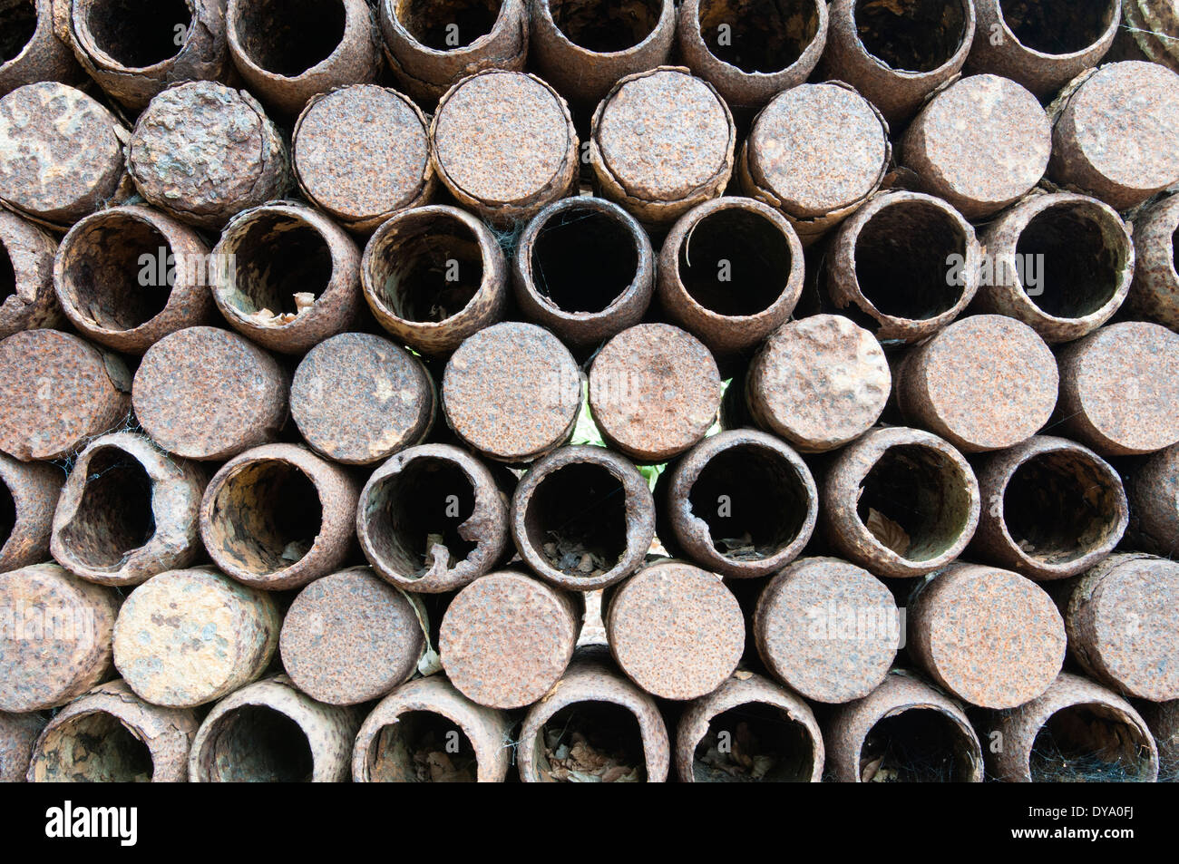France, Somme. A stack of artillery shell casings from the battle of the Somme, World War 1. Stock Photo