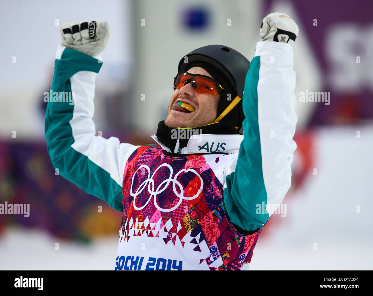 David MORRIS (AUS) at freestyle Skiing competition during Men's Aerials Qualification at Sochi 2014 XXII Olympic Winter Games Stock Photo