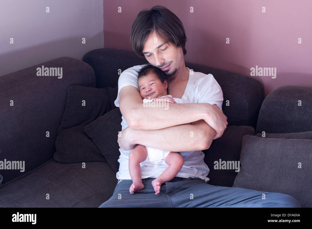 Father with baby, portrait Stock Photo