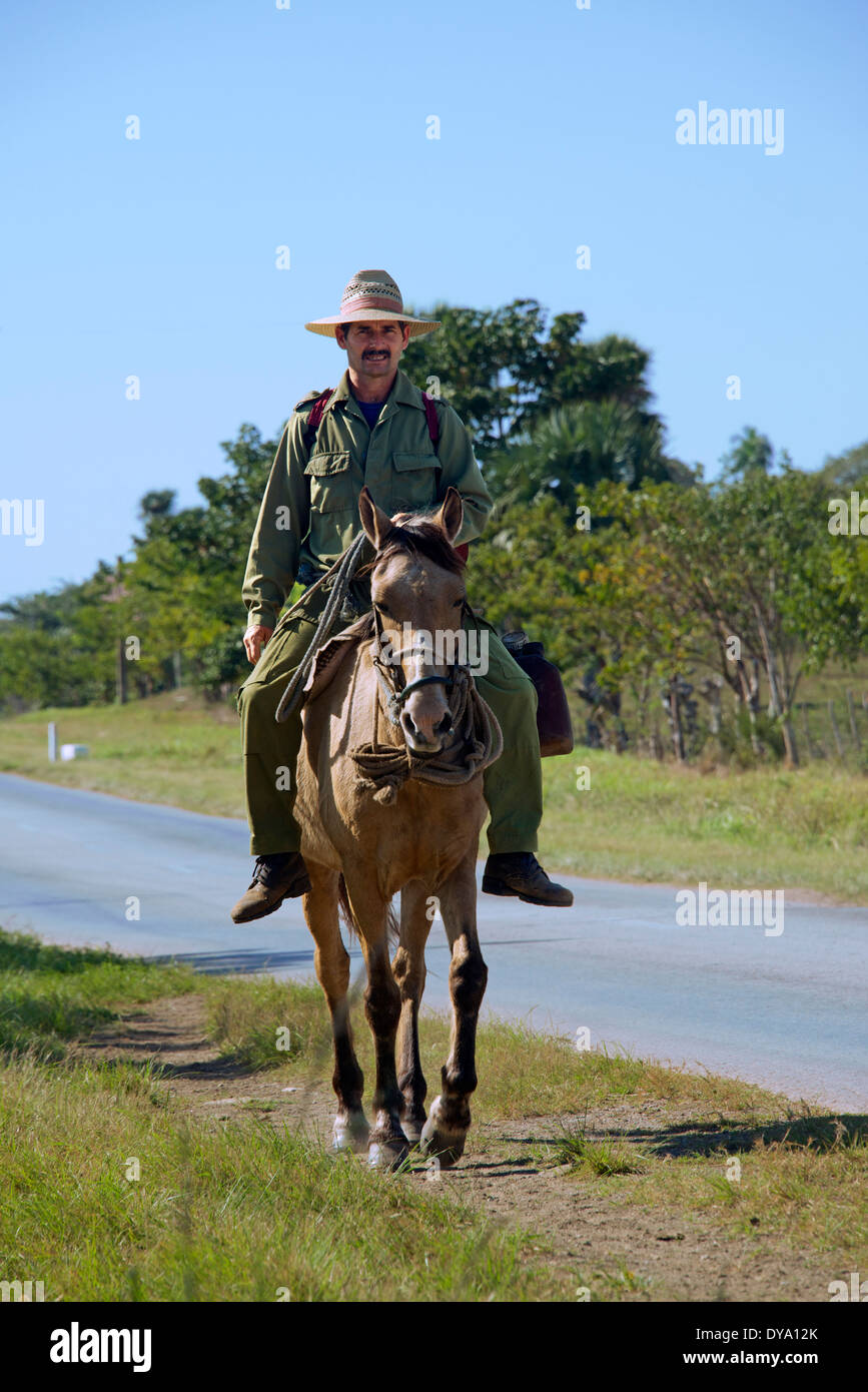 Horseman riding horse Sancti Spiritus Province Cuba Stock Photo