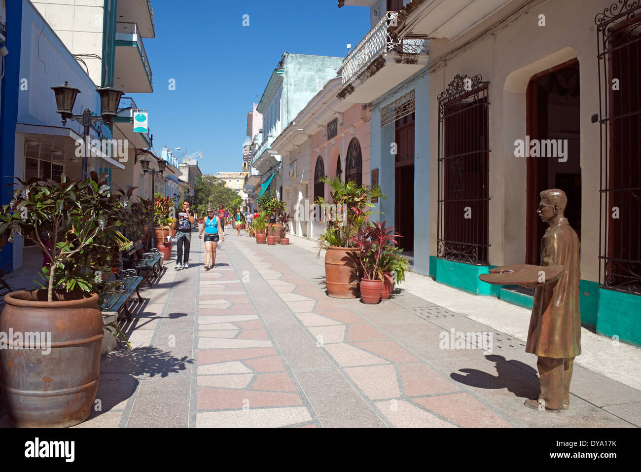 Pedestrian walkway Indepencia Street Sancti Spiritus town, Sancti Spiritus Province Cuba Stock Photo
