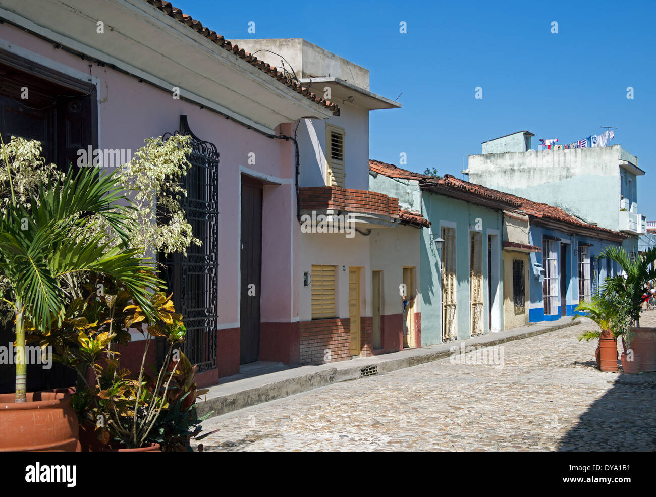 Restored colonial houses Sancti Spiritus town, Sancti Spiritus Province Cuba Stock Photo