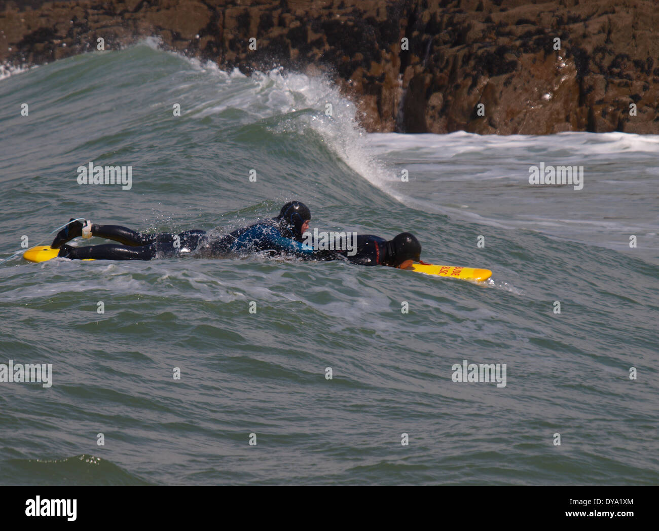 Surf rescue training, Bude, Cornwall, UK Stock Photo
