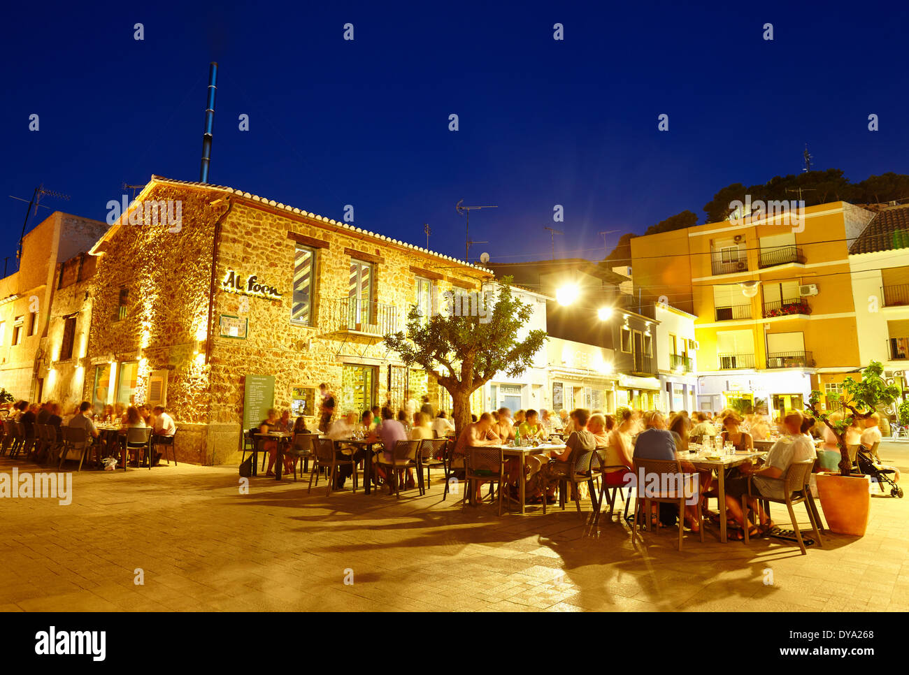 Restaurant terraces by night. Denia. Alicante. Spain Stock Photo Alamy