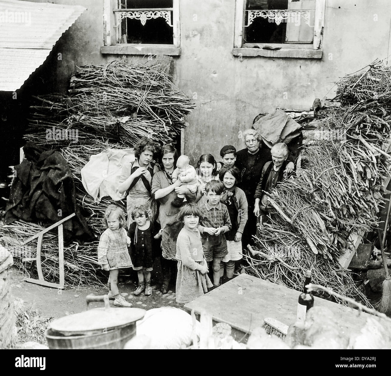 WW II historical war world war second world war operation Overlord Overlord invasion house home children women shelter Saint Stock Photo