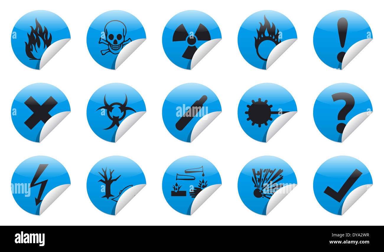 Isolated Danger icon sign collection (set) with shadow on background Stock Photo