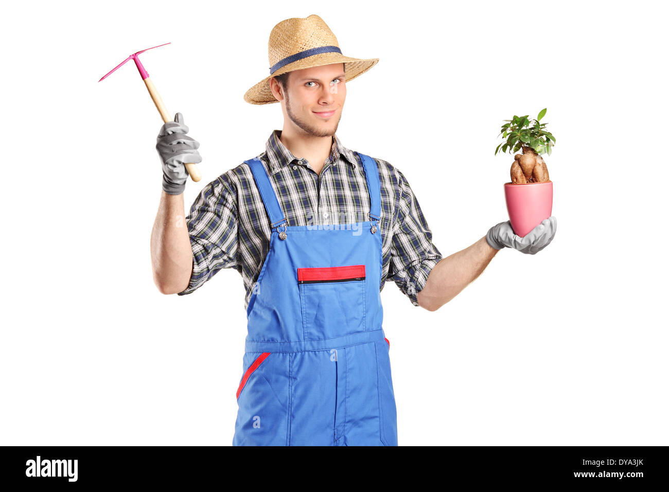 Male gardener holding a plant Stock Photo