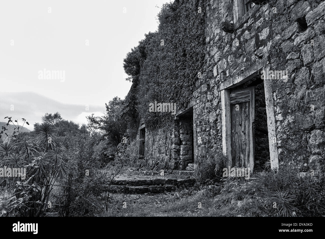 Ruined house in Gornji Stoliv, a largely abandoned village high above ...