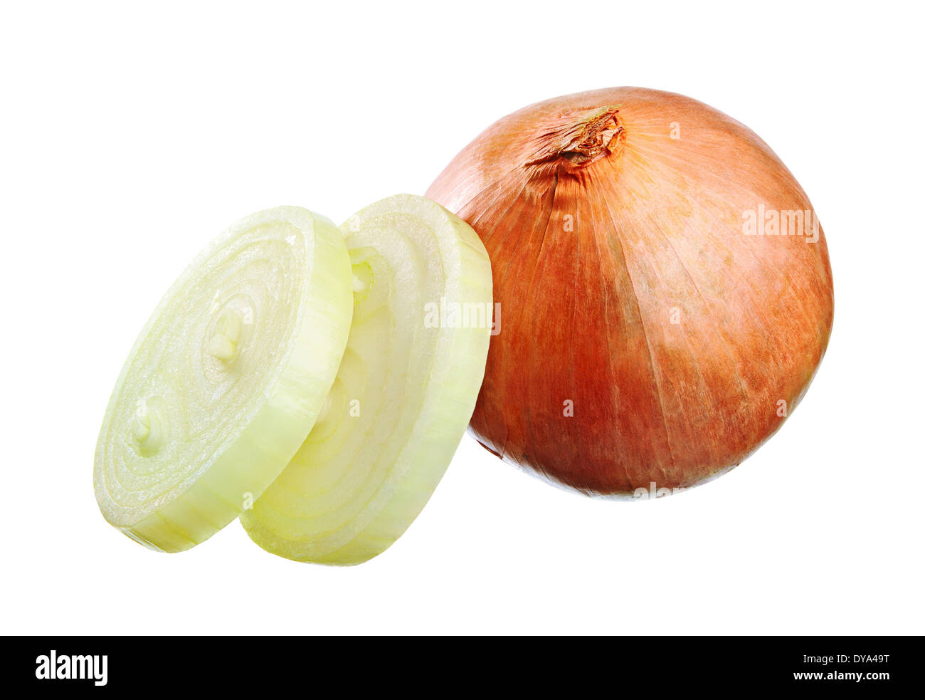Onion and slices isolated on white Stock Photo - Alamy