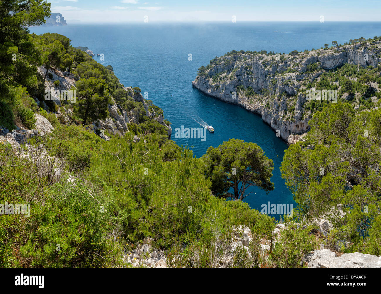 Calanque d'En-vau calanque rocky bay landscape water trees summer ...