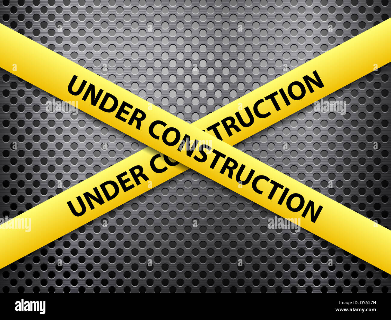Yellow under construction tape on a metal background Stock Photo Alamy