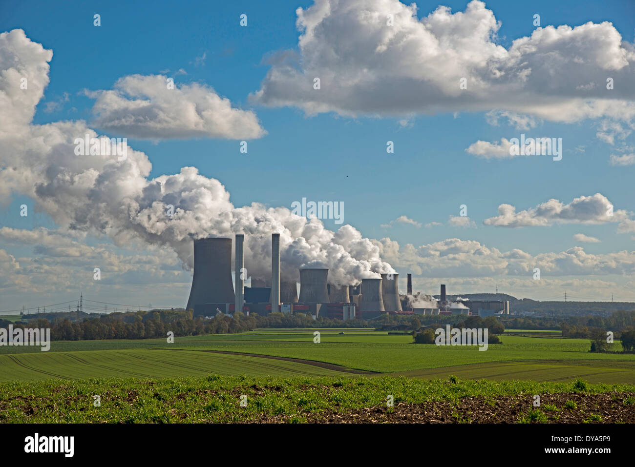 Bergheim, brown coal, Germany, Erft, Europe, power station, Niederaussem, Nordrhein, RWE, Westphalia, energy, environment Stock Photo