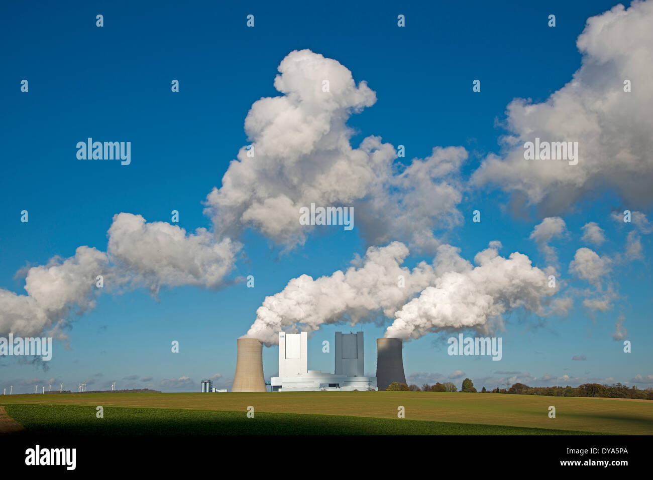 Brown coal, Germany, Erft, Europe, Grevenbroich, power station, Neurath, Nordrhein, RWE, Westphalia, energy, environment Stock Photo