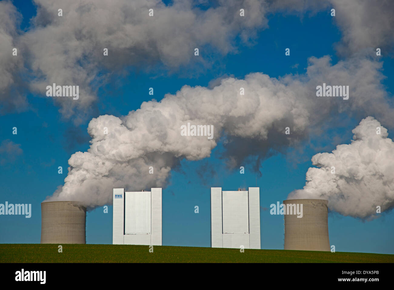 Brown coal, Germany, one, Europe, Grevenbroich, power station, Neurath, Nordrhein, RWE, Westphalia, energy, environment Stock Photo