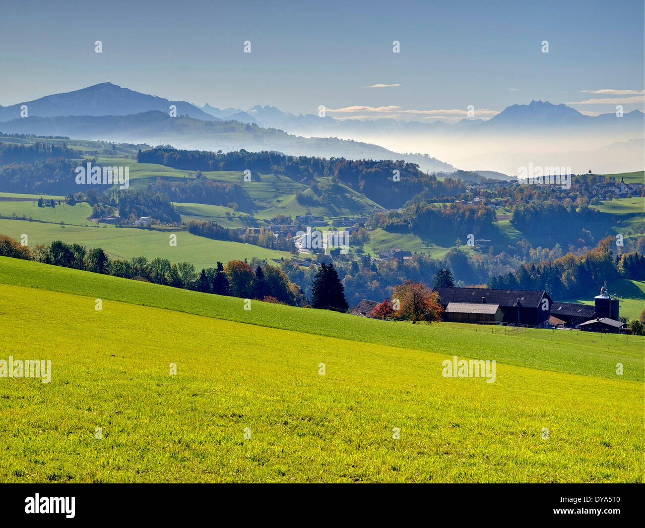 Switzerland, Europe, canton Zurich, Hirzel, Alps, mountains, hills, Central Switzerland, Europe, Pilatus, Rigi Stock Photo