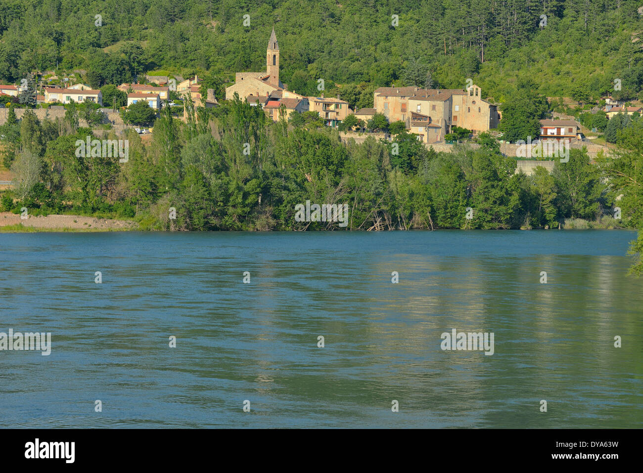 Europe, France, Provence, Vaucluse, Sisteron, Durance, river, village, Alpes-de-Haute-Provence, town Stock Photo