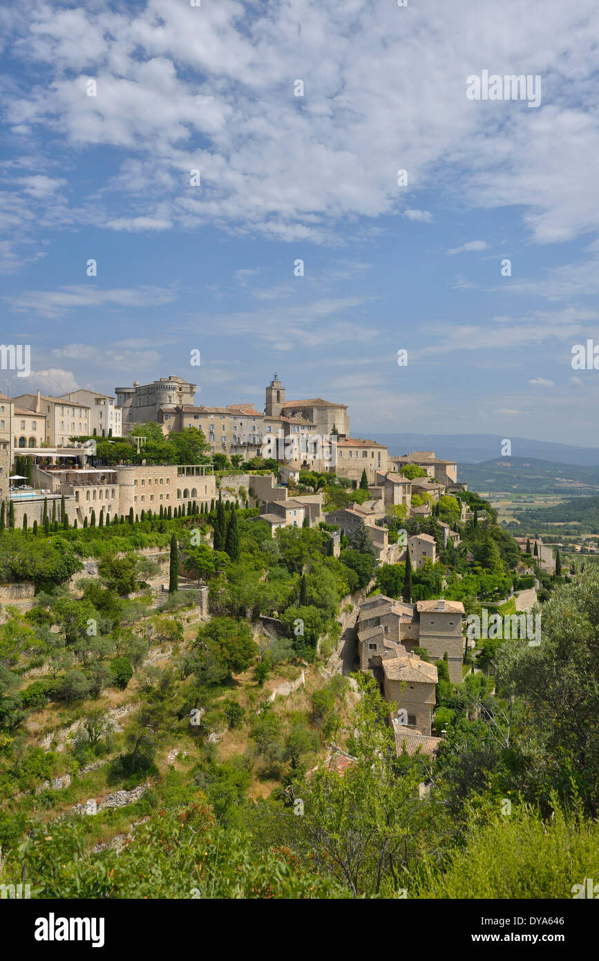 Europe, France, Provence, Vaucluse, Gordes, town, village, vertical Stock Photo