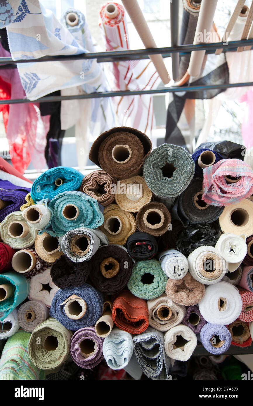 Fabric Rolls on Stand on Portobello Rd - London W11 - UK Stock Photo