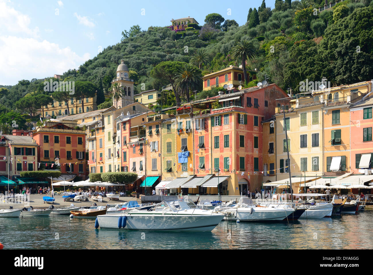 Italy, Riviera, Genoa province, Portofino, Mediterranean, harbor, town, boat Stock Photo
