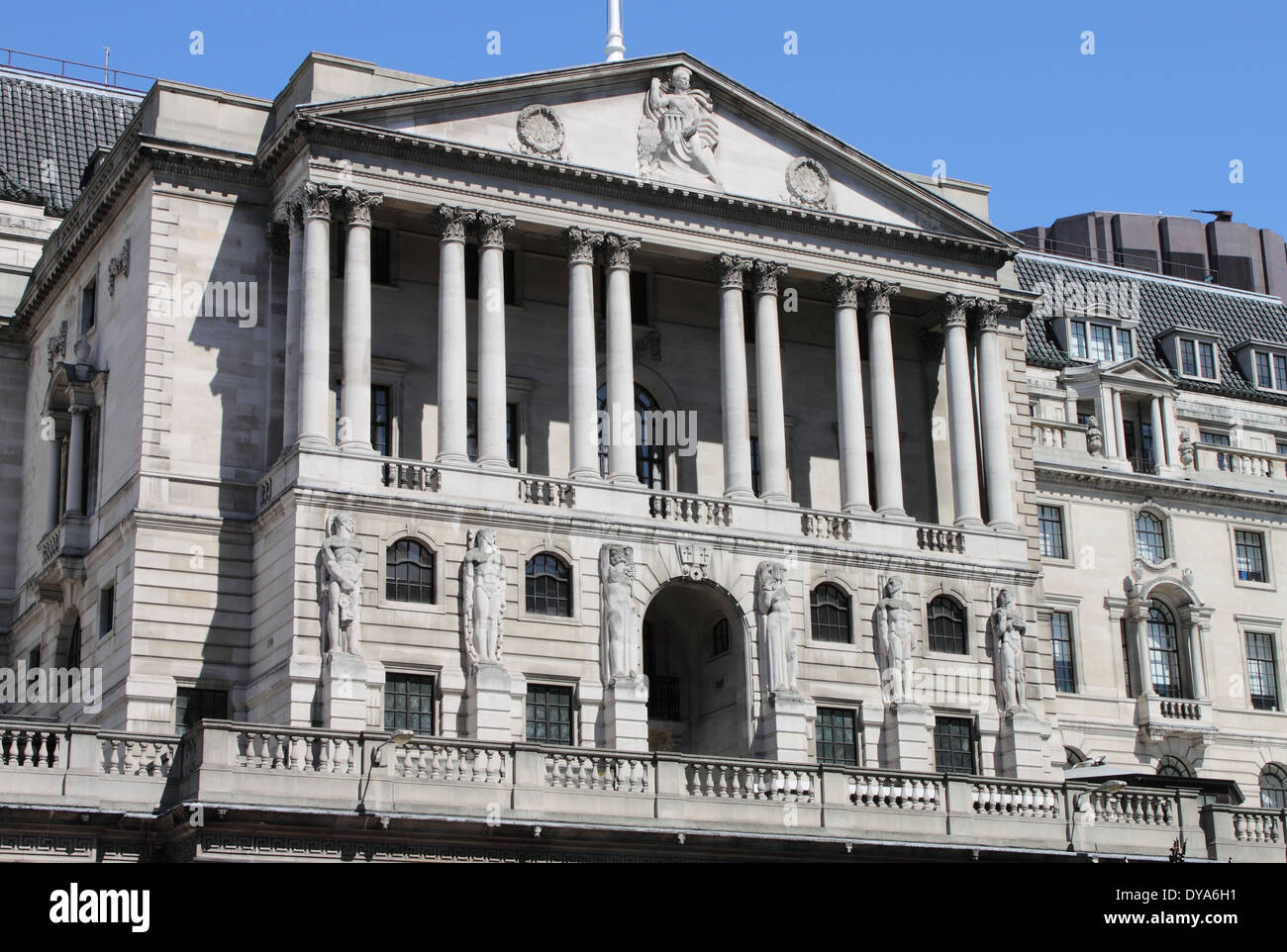 Landscape view of the Bank of England building in London, UK Stock Photo