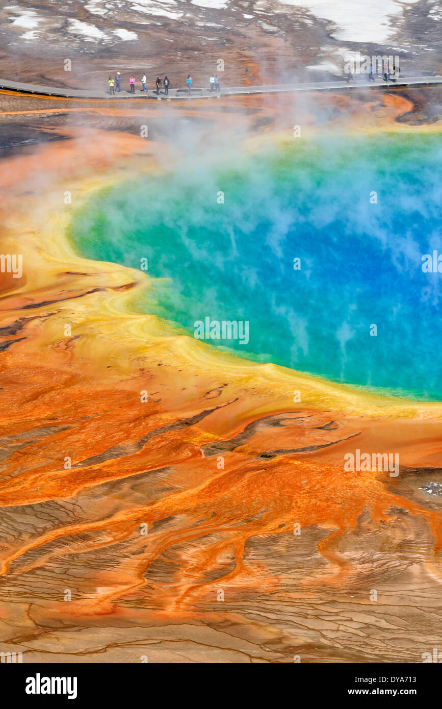 America Wyoming USA United States Yellowstone National Park UNESCO World Heritage nature Grand Prismatic Spring volcanic patte Stock Photo