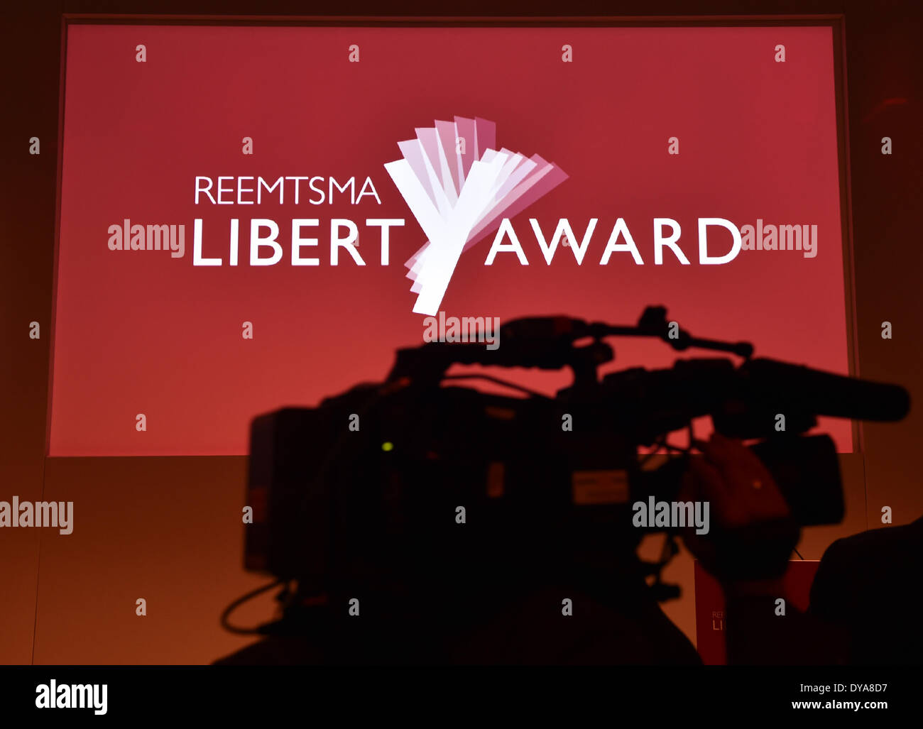 Berlin, Germany. 10th Apr, 2014. The logo 'Reemtsma Liberty Award' is pictured in Berlin, Germany, 10 April 2014. The award savours correspondents and reporters working abroad who have distinguished themselves through their work for liberty. Photo: Jens Kalaene/dpa/Alamy Live News Stock Photo