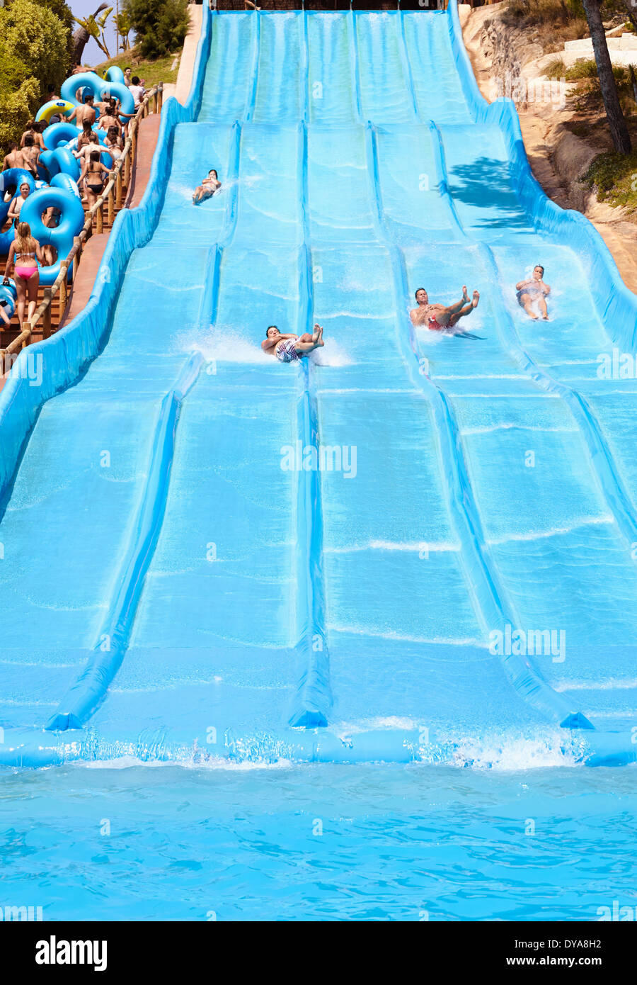 Water slides at Aqualandia waterpark. Benidorm. Alicante. Spain Stock Photo