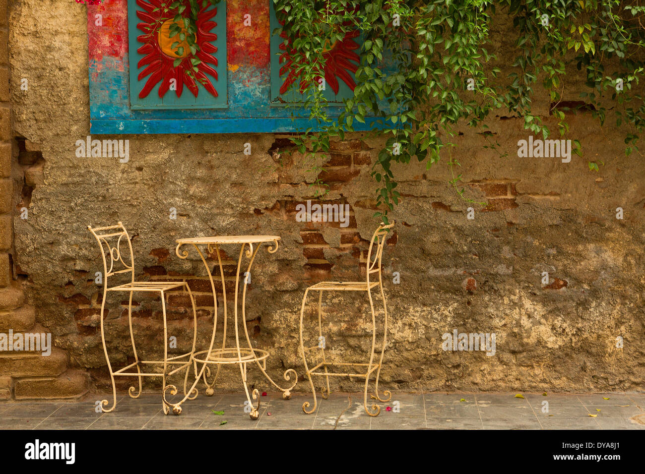 cafe, Mexico, Central America, Baja, Baja de Mexico, Todos Santos, table, chair, Stock Photo