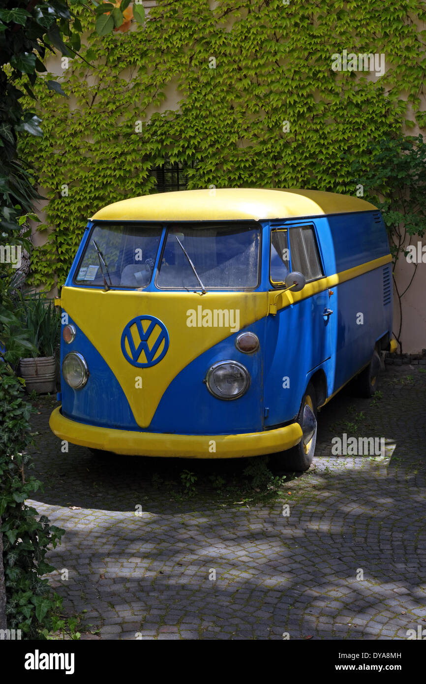 Europe, Italy, South Tirol, VW bus, old, vehicles, vessels, historical, place of interest, plants, street Stock Photo