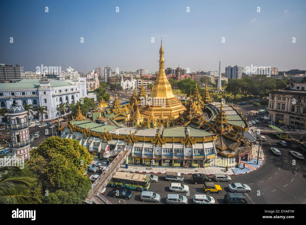 Myanmar Burma Asia Sule Yangon Rangoon architecture city colourful downtown  pagoda golden square tourism touristic travel Stock Photo - Alamy