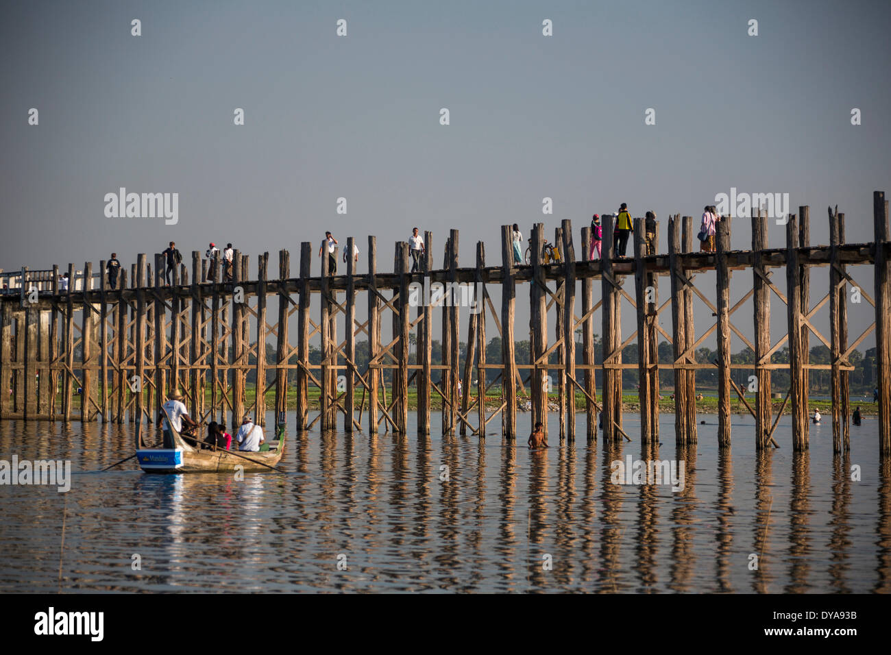 Amarapura Mandalay Myanmar Burma Asia Thaungthaman boat bridge famous ...