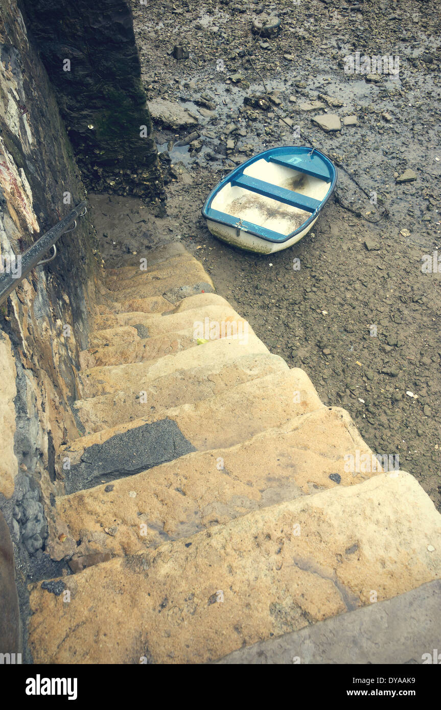 fishing boat stranded on sand due low tide Stock Photo Alamy