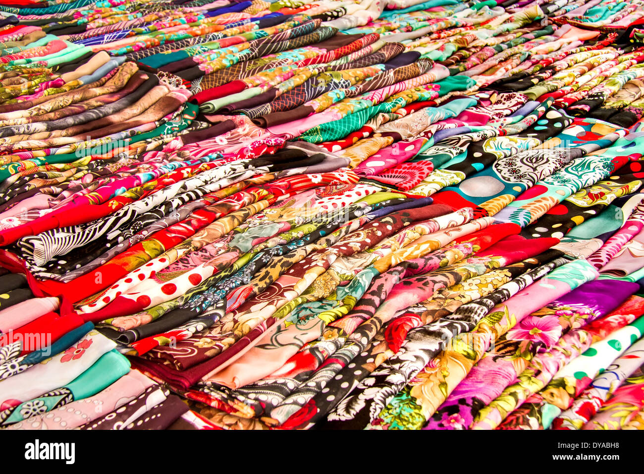 Rows Of Colorful Head Scarfs At A Street Market Stock Photo