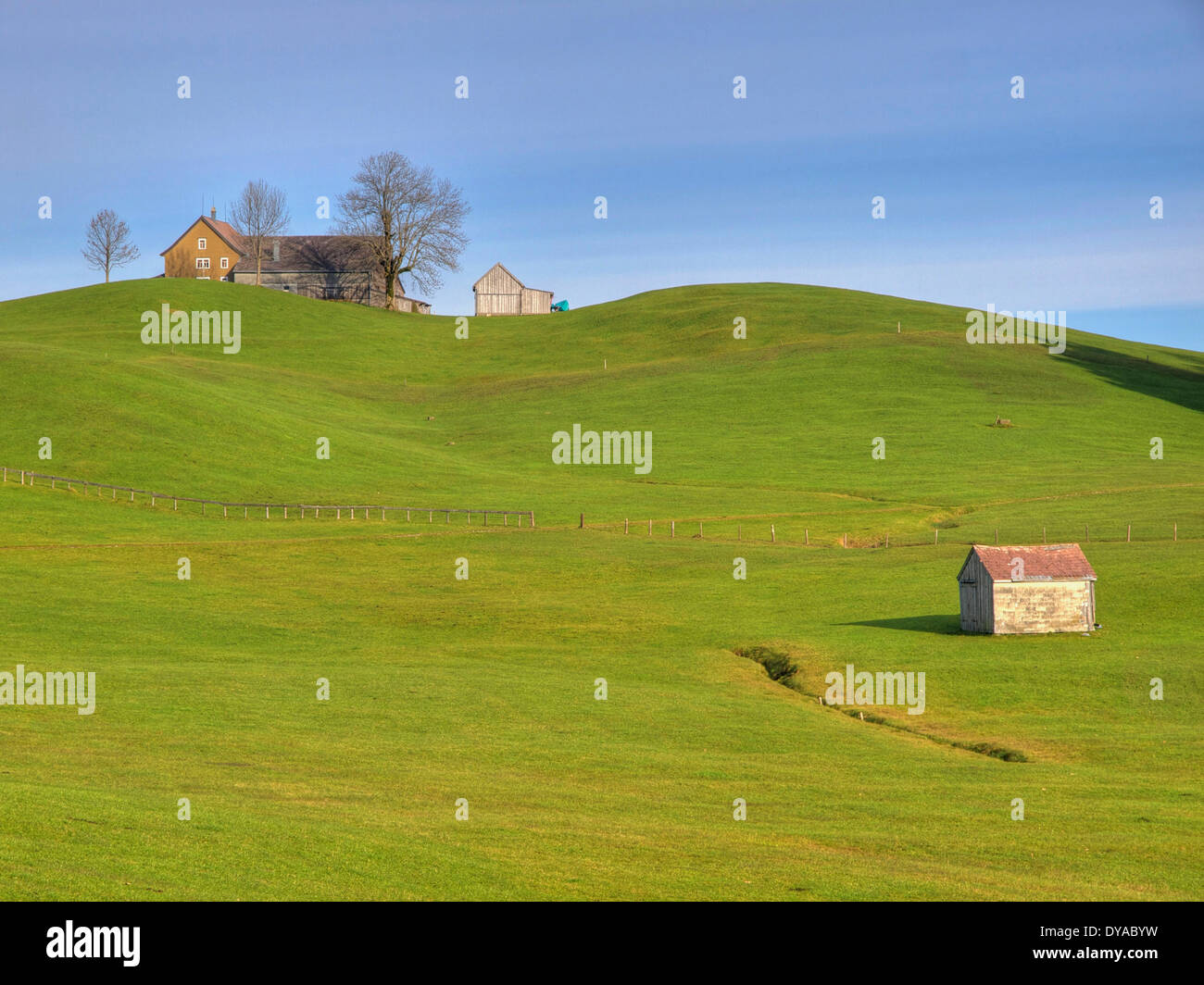 Appenzell, Switzerland, Europe, farm, Gonten, autumn, scenery, landscape, meadows, agriculture, hill, Stock Photo
