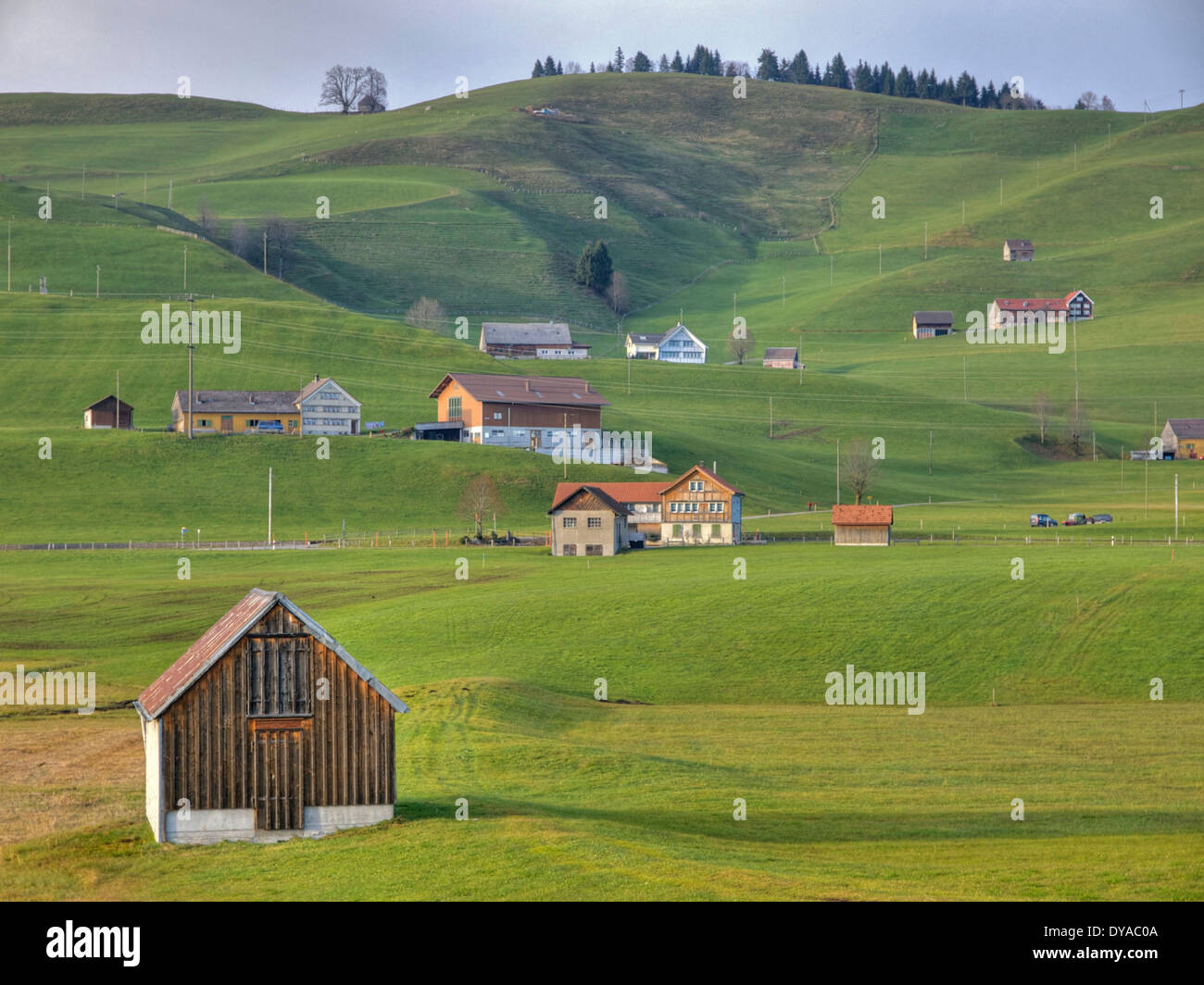 Appenzell, Switzerland, Europe, farm, gonten, autumn, hill, scenery, landscape, meadows, agriculture Stock Photo